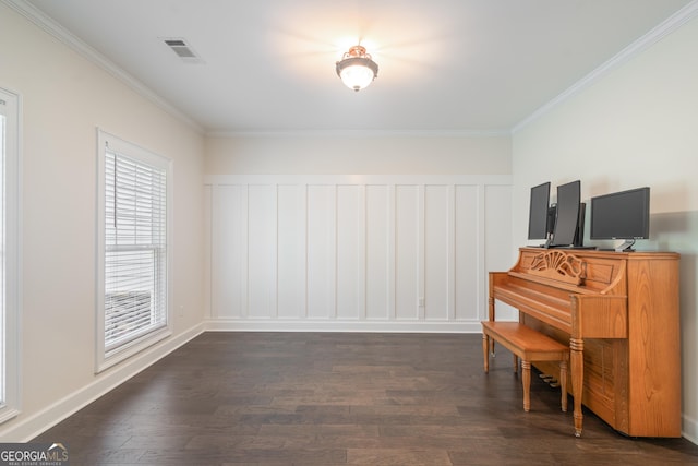 104 Bonny Oaks Dr, Lagrange, GA 30240 - living area featuring dark wood-type flooring and ornamental molding