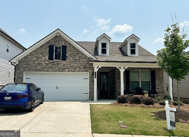 3397 Long Creek Dr, Buford, GA 30519 - view of front facade featuring concrete driveway, a front yard, a garage, and covered porch