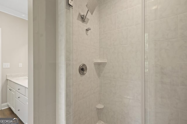 515 Youmans Rd, Midway, GA 31320 - full bath with a shower stall, vanity, ornamental molding, and wood finished floors