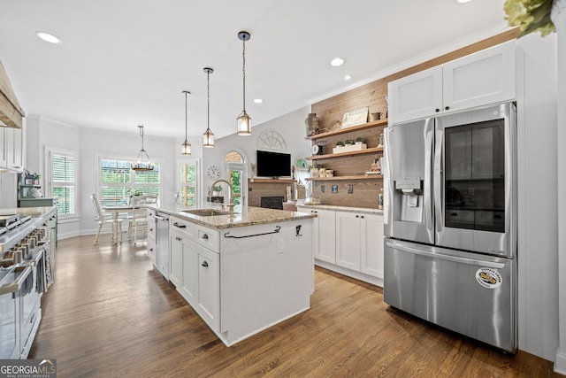 1280 Trinity Church Rd, Canton, GA 30115 - kitchen with appliances with stainless steel finishes, white cabinetry, a sink, dark wood-type flooring, and recessed lighting