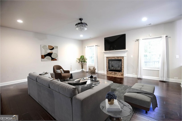 3758 Lake Haven Way, Atlanta, GA 30349 - living room with a fireplace, hardwood / wood-style flooring, baseboards, and recessed lighting