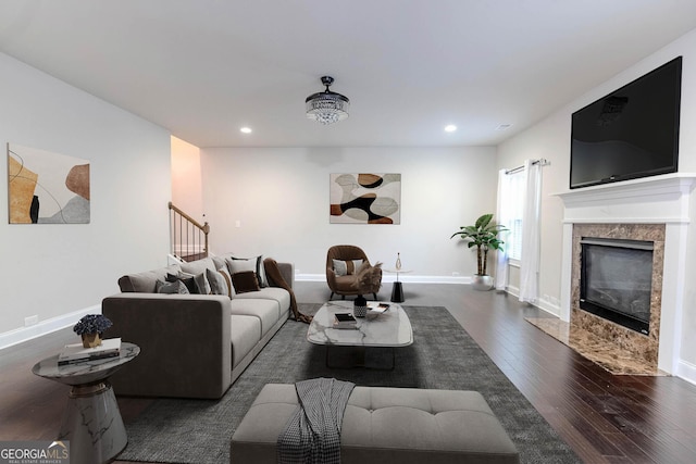 3758 Lake Haven Way, Atlanta, GA 30349 - living room with wood finished floors, a premium fireplace, recessed lighting, and baseboards