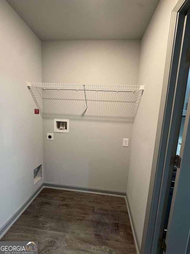 3204 Fairington Village Dr, Lithonia, GA 30038 - laundry area featuring electric dryer hookup, washer hookup, and dark wood finished floors
