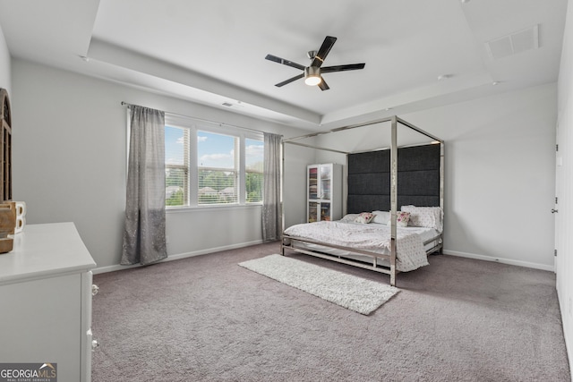 3755 Gardenside Ct, Alpharetta, GA 30004 - bedroom with a raised ceiling, carpet flooring, baseboards, and ceiling fan
