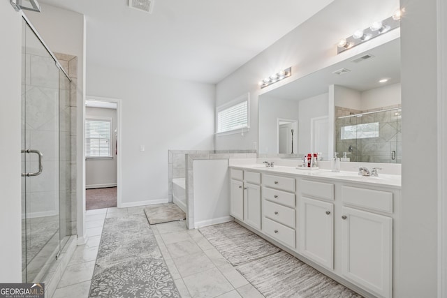 3755 Gardenside Ct, Alpharetta, GA 30004 - full bath featuring healthy amount of natural light, double vanity, and a stall shower