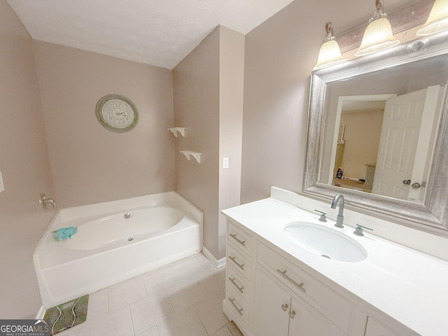 653 Al Roberts Rd, Senoia, GA 30276 - full bath with tile patterned floors, a bath, vanity, and baseboards