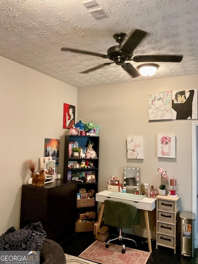 4863 Beacon Ridge Ln, Flowery Branch, GA 30542 - home office with a textured ceiling and a ceiling fan