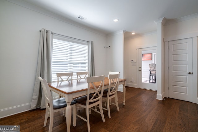 663 Oglethorpe Ave, Athens, GA 30606 - dining area featuring crown molding, healthy amount of natural light, wood finished floors, and recessed lighting