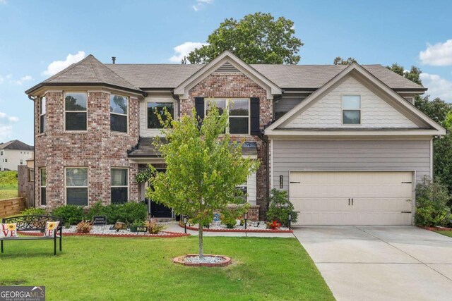 3126 Cove View Ct, Dacula, GA 30019 - craftsman-style home with concrete driveway, a front yard, brick siding, and an attached garage