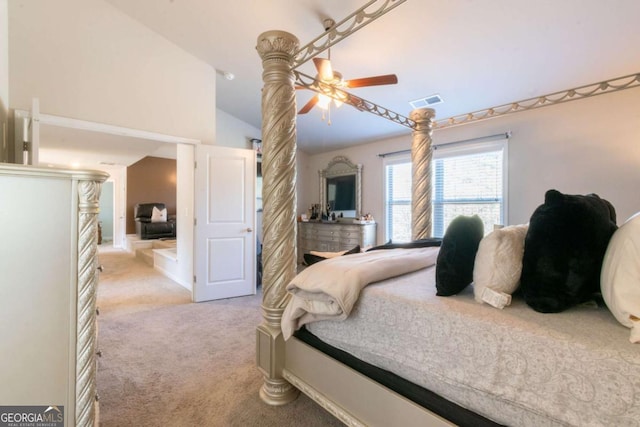 3126 Cove View Ct, Dacula, GA 30019 - carpeted bedroom with lofted ceiling and a ceiling fan