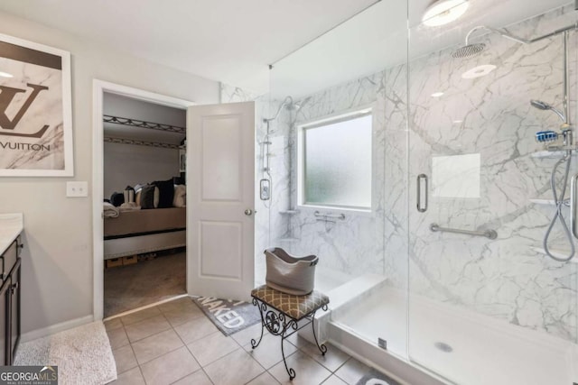 3126 Cove View Ct, Dacula, GA 30019 - ensuite bathroom with a marble finish shower, vanity, and tile patterned floors