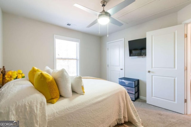 3126 Cove View Ct, Dacula, GA 30019 - bedroom featuring light carpet and a ceiling fan