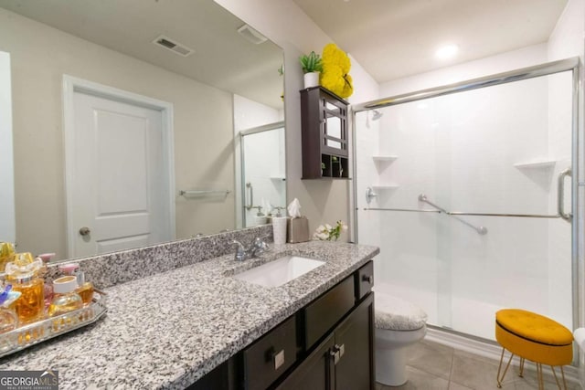 3126 Cove View Ct, Dacula, GA 30019 - full bathroom with vanity, a stall shower, and tile patterned flooring