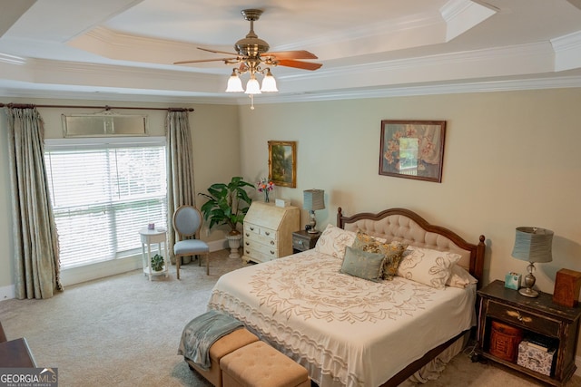 219 Periwinkle Way, Pendergrass, GA 30567 - bedroom featuring a tray ceiling, ornamental molding, carpet floors, and ceiling fan