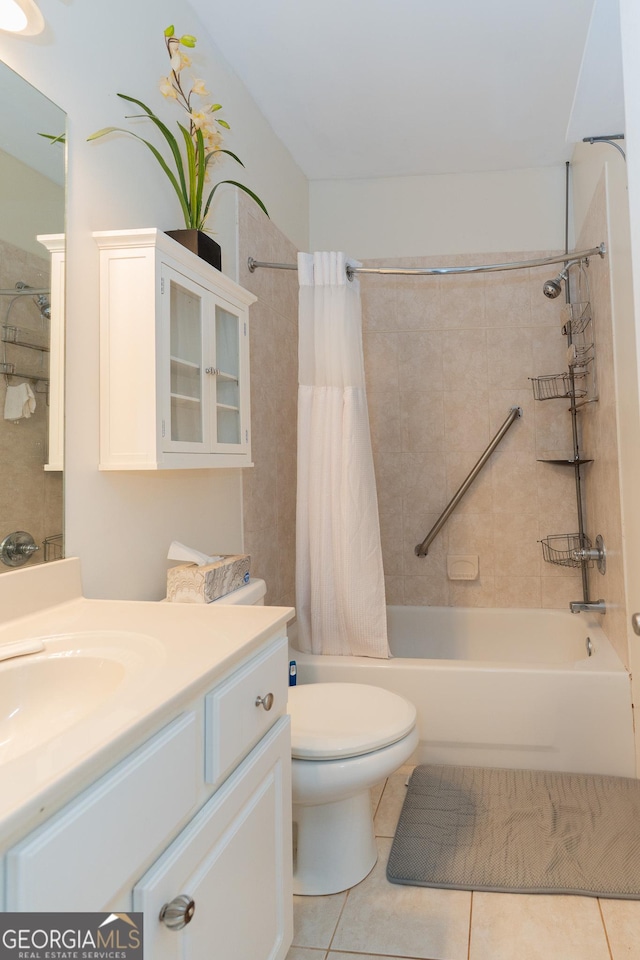 219 Periwinkle Way, Pendergrass, GA 30567 - full bathroom featuring vanity, shower / bath combination with curtain, tile patterned flooring, and toilet