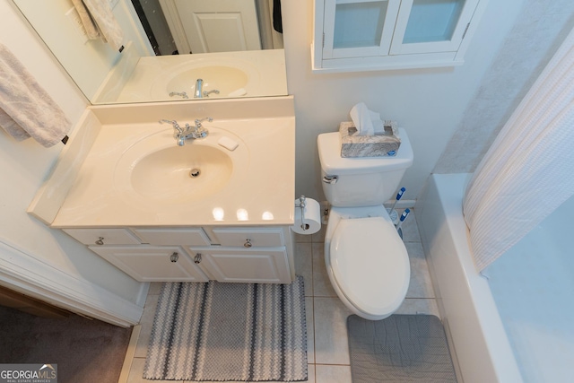 219 Periwinkle Way, Pendergrass, GA 30567 - bathroom featuring toilet, vanity, tile patterned flooring, and shower / tub combo