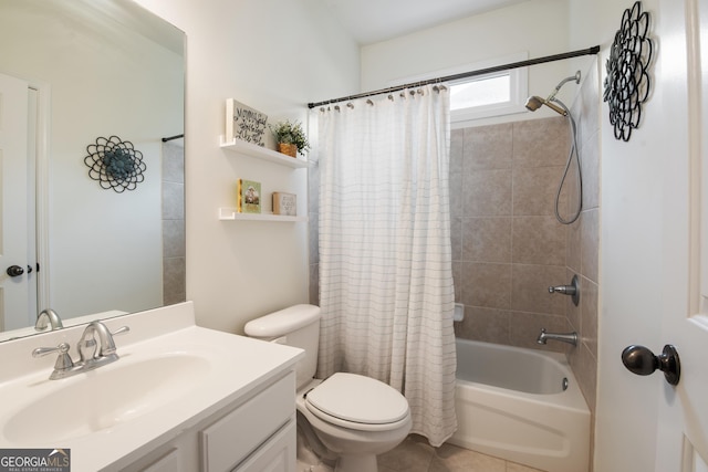 2059 Ivey Chase Dr, Dacula, GA 30019 - bathroom with shower / bath combo with shower curtain, vanity, toilet, and tile patterned flooring