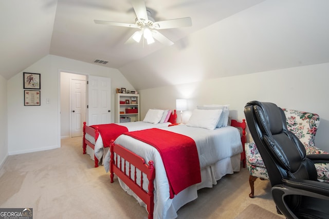 2059 Ivey Chase Dr, Dacula, GA 30019 - bedroom featuring ceiling fan, carpet, vaulted ceiling, and baseboards