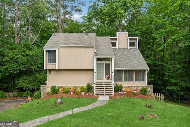 1720 Little Willeo Rd, Marietta, GA 30068 - view of front facade featuring roof with shingles, a chimney, and stone siding