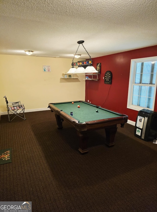 1214 Tucker Rd, Perry, GA 31069 - game room with carpet floors, billiards table, baseboards, and a textured ceiling