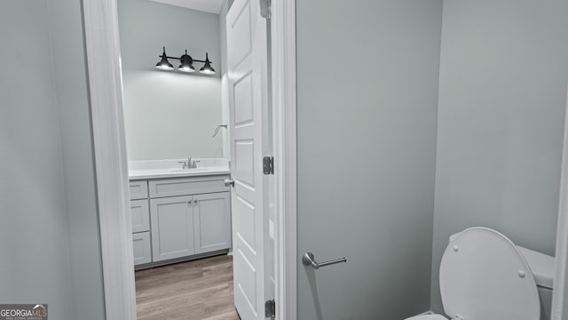 5016 Smith Rd SE, Townsend, GA 31331 - half bath featuring vanity, toilet, and wood finished floors