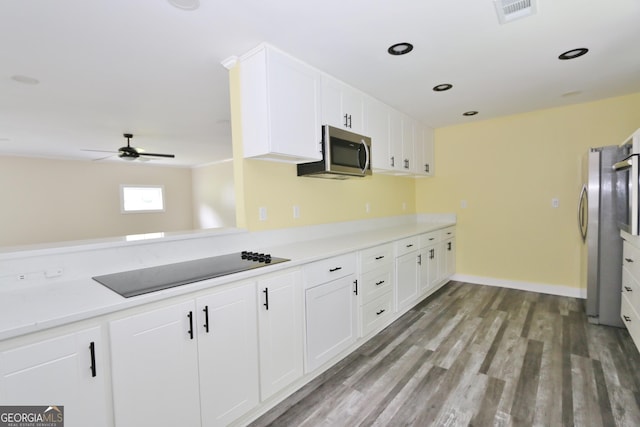 3434 Union Point Rd, Union Point, GA 30669 - kitchen featuring appliances with stainless steel finishes, white cabinets, a ceiling fan, wood finished floors, and light countertops