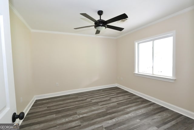3434 Union Point Rd, Union Point, GA 30669 - unfurnished room featuring dark wood finished floors, baseboards, ornamental molding, and ceiling fan