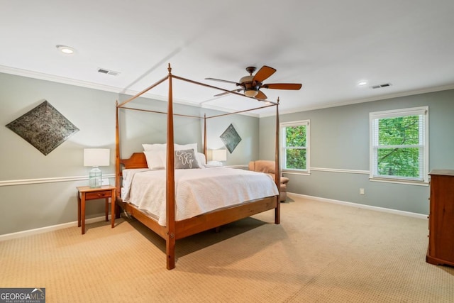 5676 Mount Berry Ln, Peachtree Corners, GA 30092 - carpeted bedroom featuring crown molding, recessed lighting, baseboards, and a ceiling fan