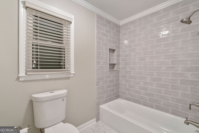 5676 Mount Berry Ln, Peachtree Corners, GA 30092 - bathroom featuring marble finish flooring, vanity, toilet, crown molding, and baseboards