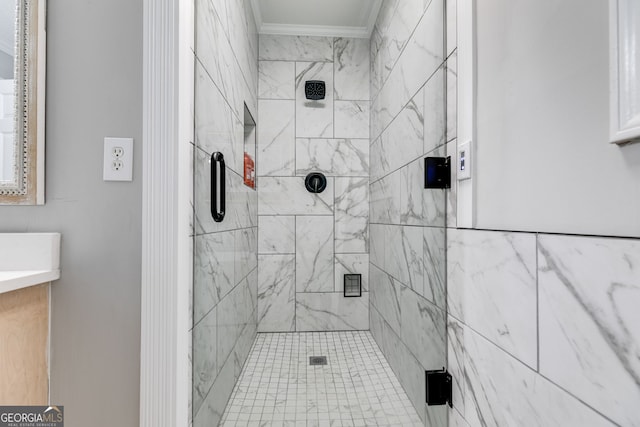 212 Teepee Trl, Whitesburg, GA 30185 - full bath with crown molding, a shower stall, and vanity