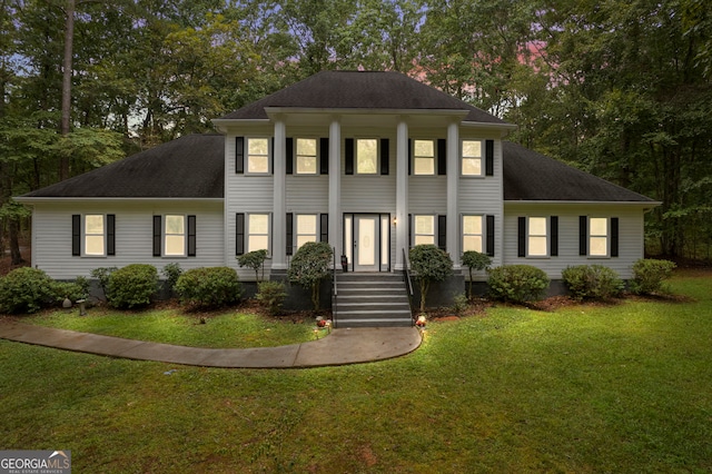 212 Teepee Trl, Whitesburg, GA 30185 - neoclassical / greek revival house with a front lawn and a shingled roof