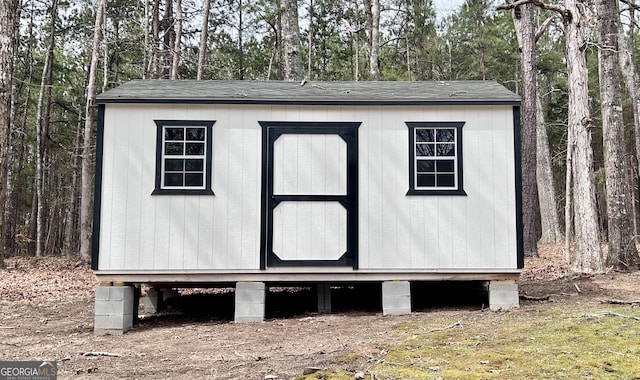 212 Teepee Trl, Whitesburg, GA 30185 - view of shed featuring view of wooded area