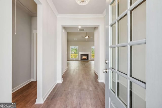 4300 Links Blvd, Jefferson, GA 30549 - corridor with wood finished floors, crown molding, and baseboards