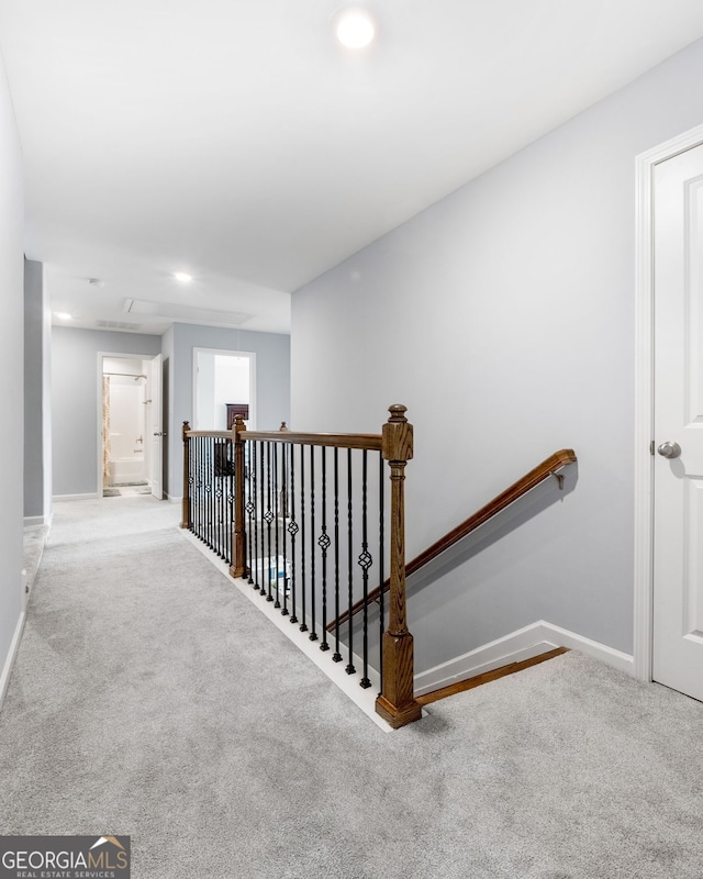 8 Saint Charles Ave, Sharpsburg, GA 30277 - hallway featuring an upstairs landing, carpet, and recessed lighting
