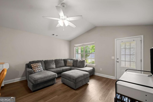 1672 Meadow Lark Ln, Gainesville, GA 30501 - living room with a ceiling fan, lofted ceiling, and wood finished floors