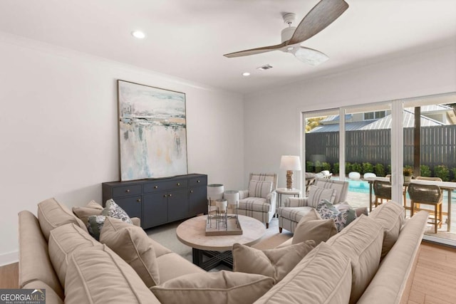 616 Neptune Way, Saint Simons, GA 31522 - living area with a ceiling fan, light wood-style flooring, and recessed lighting