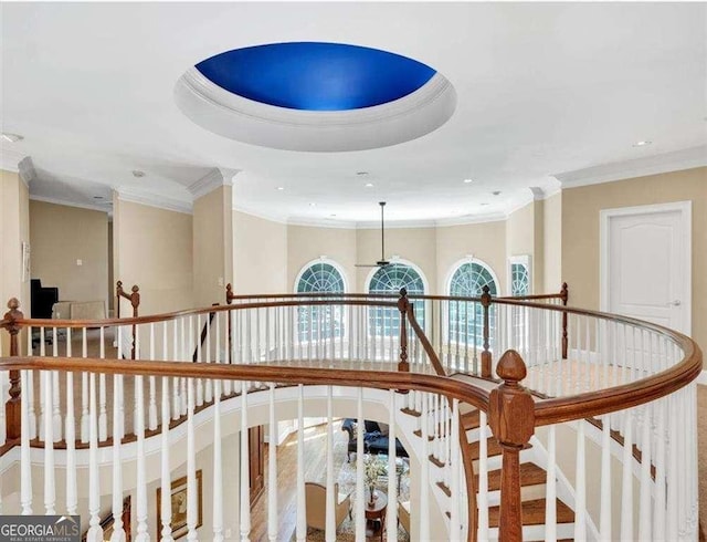 4670 Hamden Forest Dr SW, Atlanta, GA 30331 - hallway with crown molding, recessed lighting, and an upstairs landing