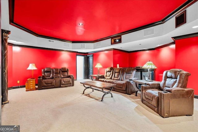 4670 Hamden Forest Dr SW, Atlanta, GA 30331 - home theater featuring ornamental molding, carpet flooring, and recessed lighting