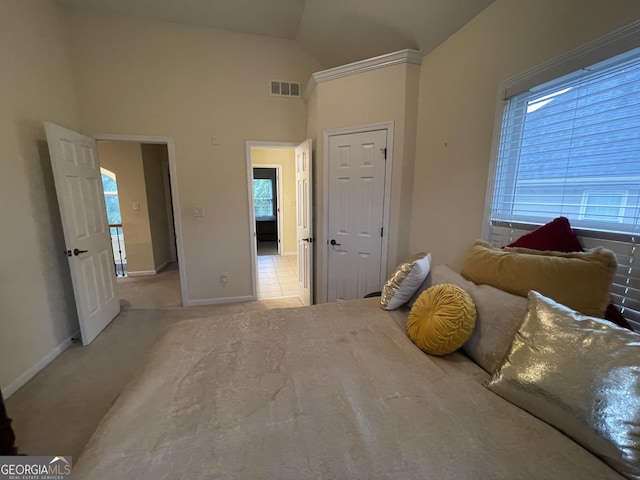 2123 Floral Ridge Dr, Dacula, GA 30019 - bedroom with lofted ceiling and carpet flooring