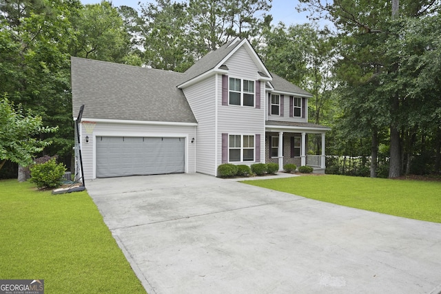 102 Brookstone Way, Rincon, GA 31326 - view of front of property featuring a porch, concrete driveway, a shingled roof, and an attached garage