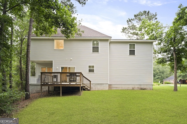 102 Brookstone Way, Rincon, GA 31326 - rear view of house featuring a lawn and a wooden deck
