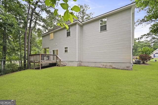 102 Brookstone Way, Rincon, GA 31326 - back of property with a wooden deck, cooling unit, and a yard