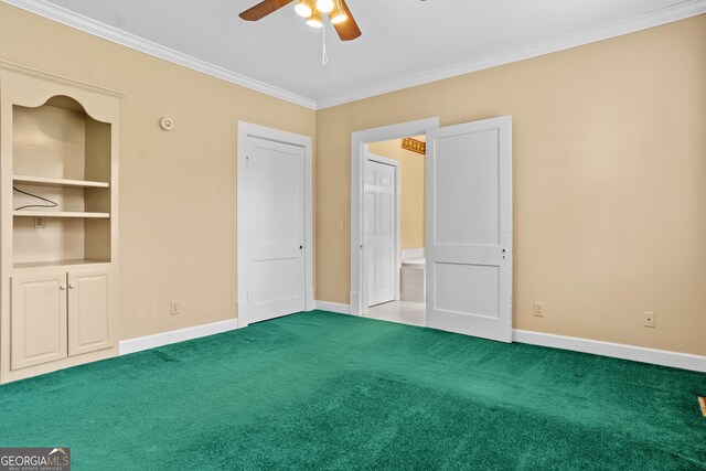 7443 Church St, Bartow, GA 30413 - unfurnished bedroom featuring ornamental molding, carpet flooring, baseboards, and a ceiling fan