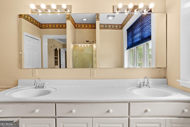 7443 Church St, Bartow, GA 30413 - bathroom with double vanity and a shower stall
