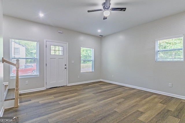 2065 Freeman St, Macon, GA 31201 - entryway featuring wood finished floors, ceiling fan, baseboards, and recessed lighting