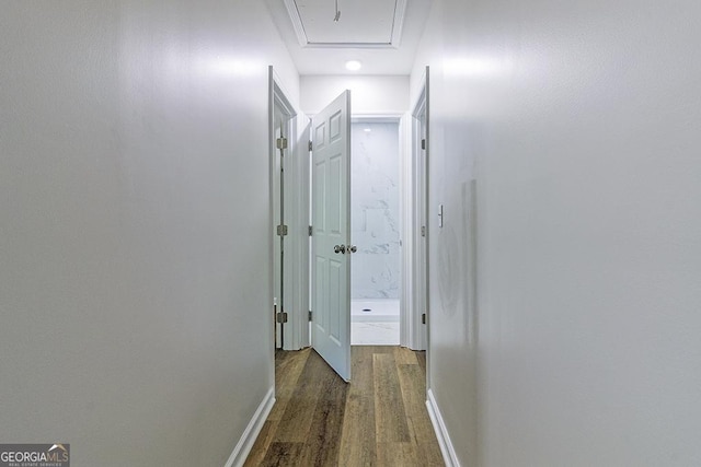 2065 Freeman St, Macon, GA 31201 - hall featuring wood finished floors, attic access, and baseboards