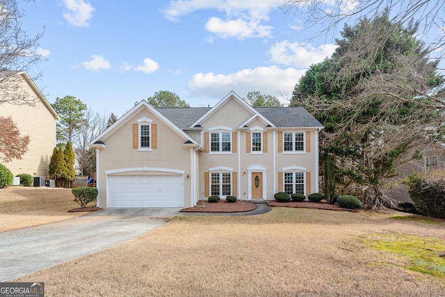 2030 Brook Meadow Dr, Alpharetta, GA 30005 - view of front facade with a garage, driveway, stucco siding, and a front yard
