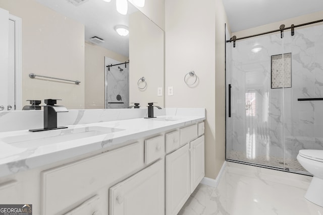 2030 Brook Meadow Dr, Alpharetta, GA 30005 - full bath with marble finish flooring, a marble finish shower, and double vanity