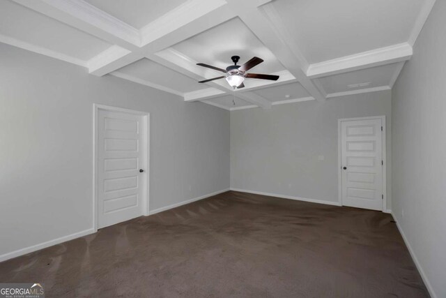 420 Tavistock Ct, Mcdonough, GA 30252 - carpeted spare room with coffered ceiling, beamed ceiling, ceiling fan, and baseboards