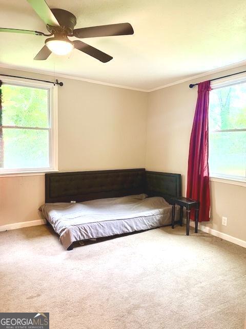 219 Broad St, Carrollton, GA 30117 - bedroom with crown molding, carpet floors, and a ceiling fan